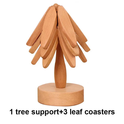 4PCS Tree Design Stand Bamboo Wooden Trivets Decorative Anti Scald