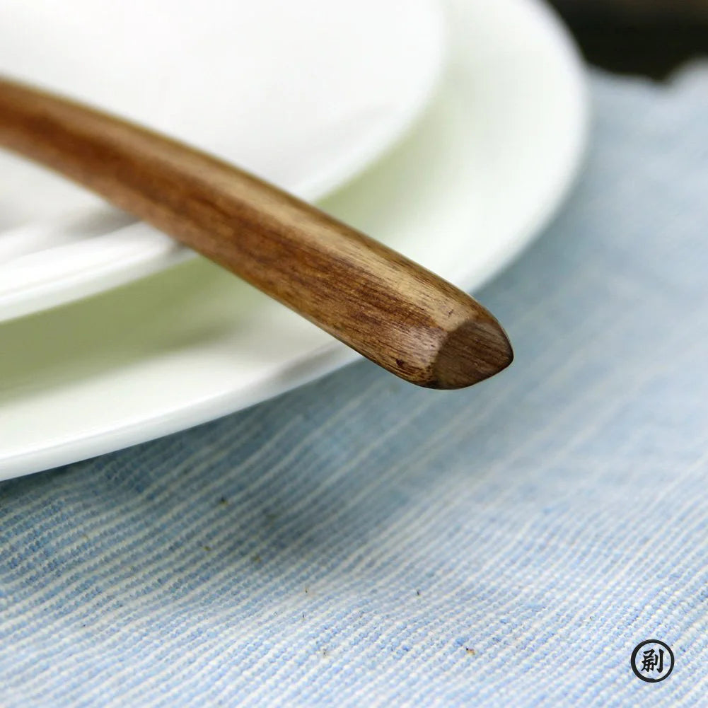 5 Pieces Wooden Spoon Soup Spoon and Fork Tableware Natural Ellipse