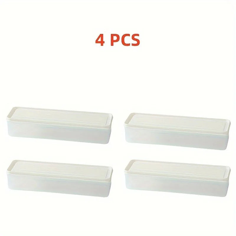 4 Pcs Long Rectangular Food Storage Containers, Plastic Reusable