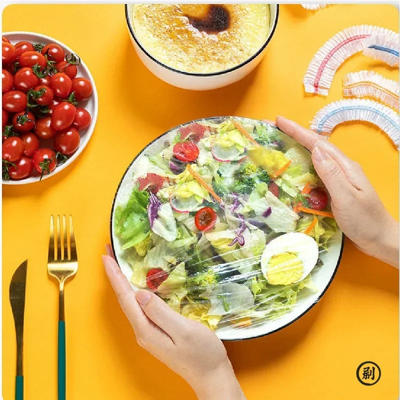 Elastic 100 Pcs Food Covers, Disposable Plastic Bowl Lids for Fruit &