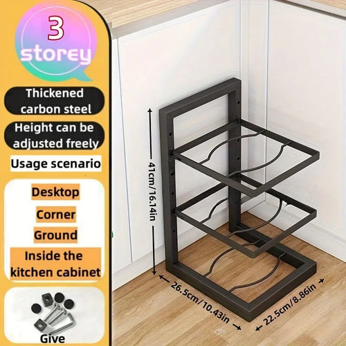 Adjustable Pot Rack Organizer, Kitchen Stainless Steel Pot Storage