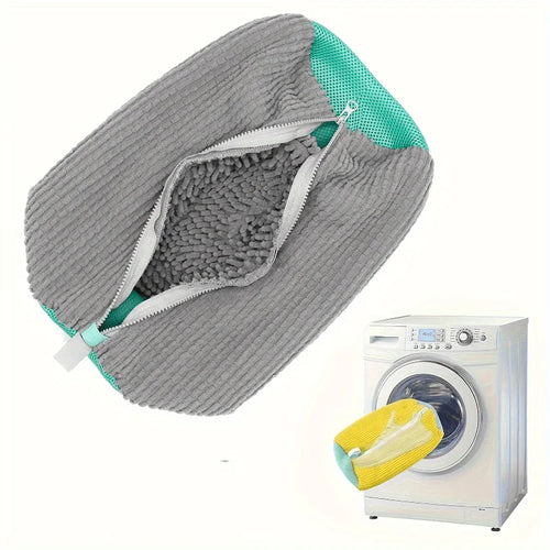 Durable Mesh Shoe Wash Bag with Zipper, Plush Lining Inside Protects