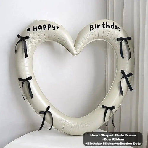 40-inch Happy Birthday Heart Photo Frame Balloon with Bowknot Stickers