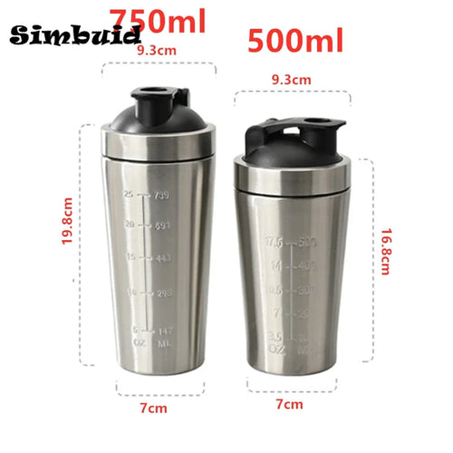 500ML/750ML Stainless Steel Protein Powder Shaker Bottle with Steel