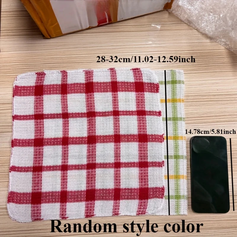 3/5/10/12pcs Plaid Kitchen Towels - Double-Sided Non-Shedding Dish