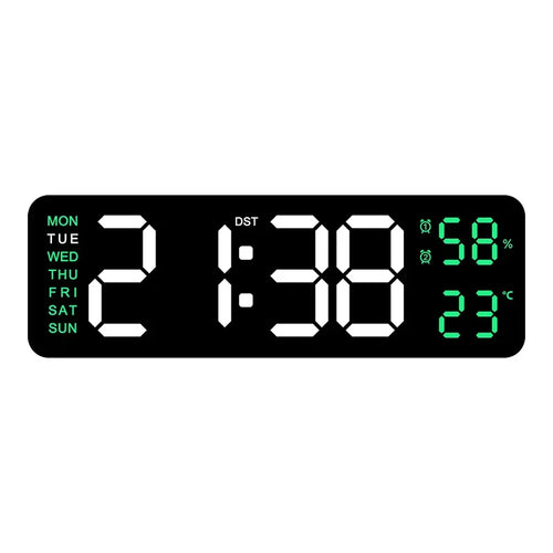 9 Inch Large Digital Wall Clock USB Powered TEMP Humidity Week Auto