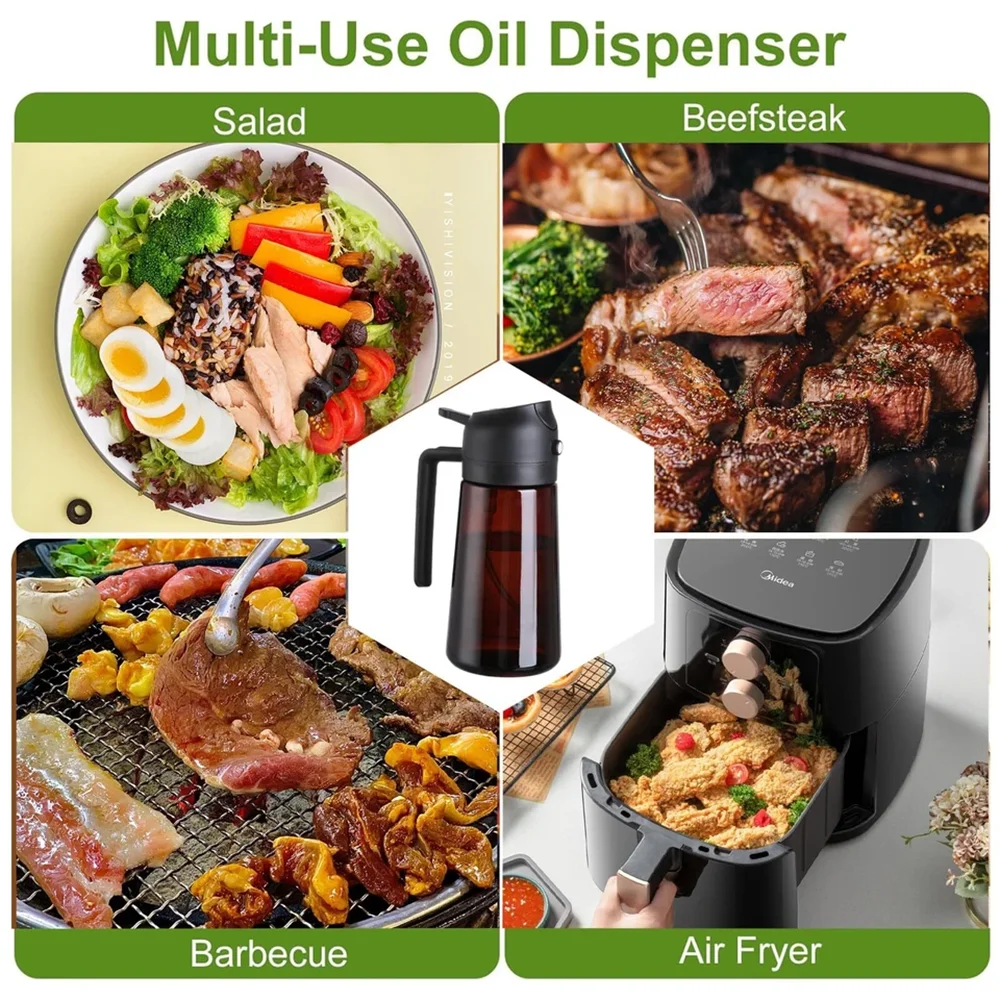 2-in-1 Glass Oil Dispenser & Sprayer - 16oz/470ml Leakproof Olive Oil