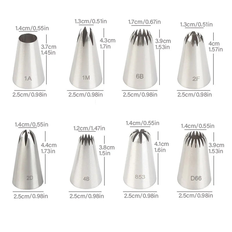 8pcs Piping Nozzles Set, Stainless Steel Icing Nozzles, Cream Cake