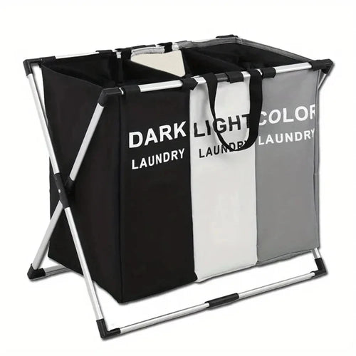 3 Grids Laundry Basket Foldable Dirty Clothes Organizer Bathroom