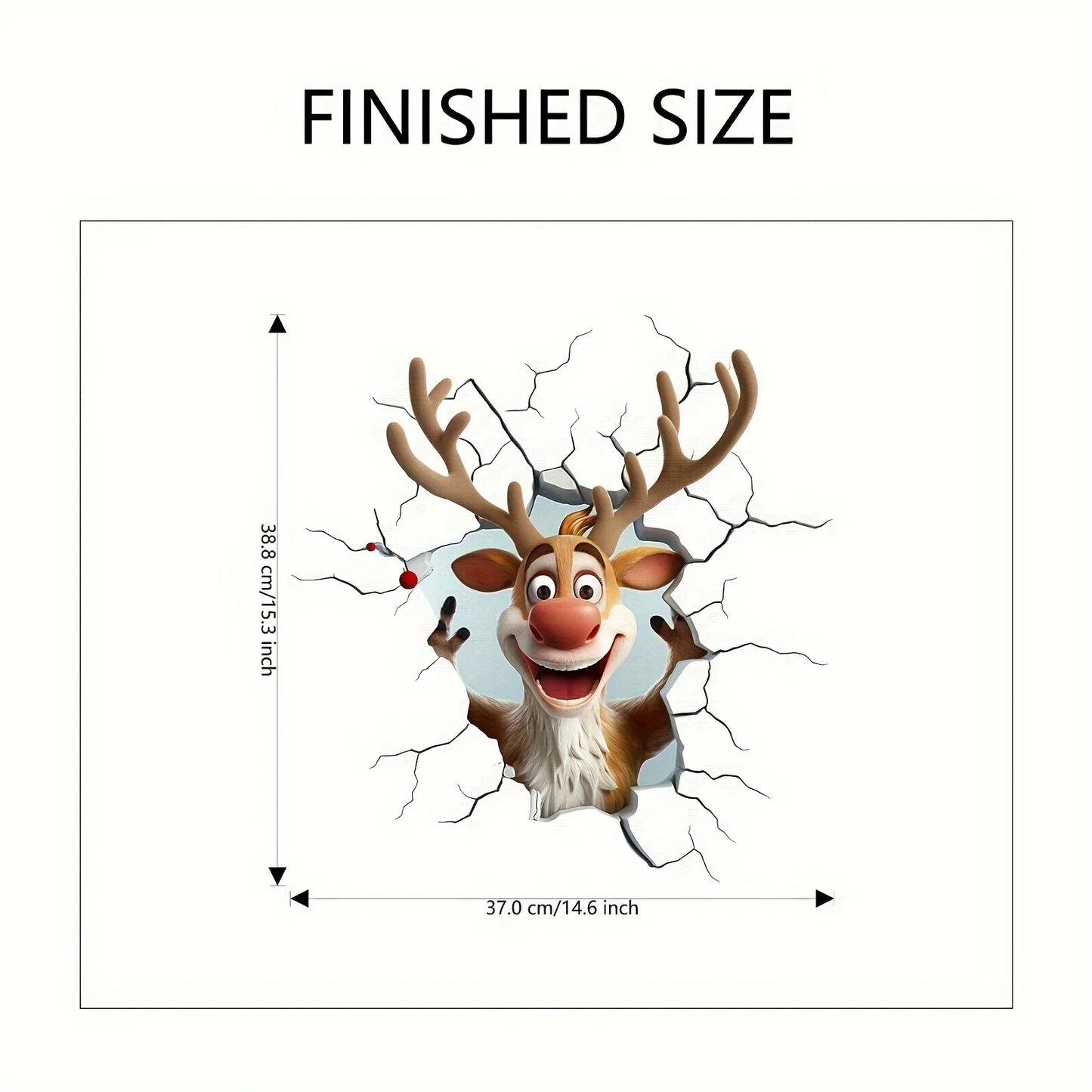 3D Reindeer Break-Through Wall Decal, Vinyl Christmas Wall Stickers,