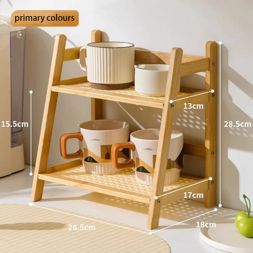 Countertop Organizer 2 Layer Coffee Cup Holder Multipurpose Bamboo