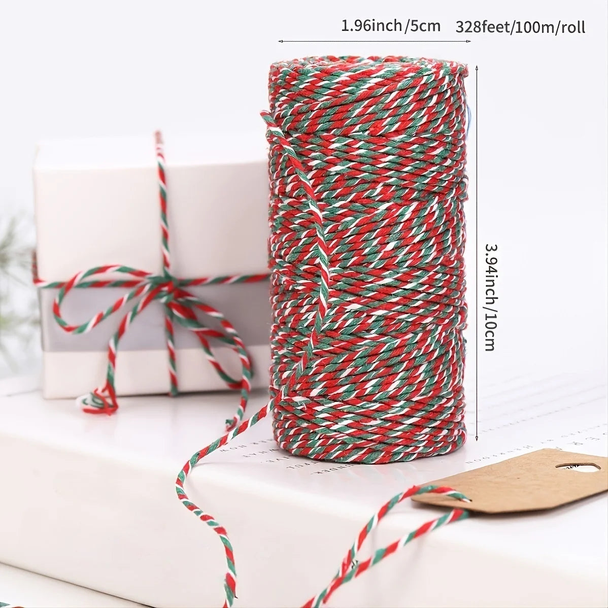 100M/Roll Red Green and White Colorful Cotton Rope for Home