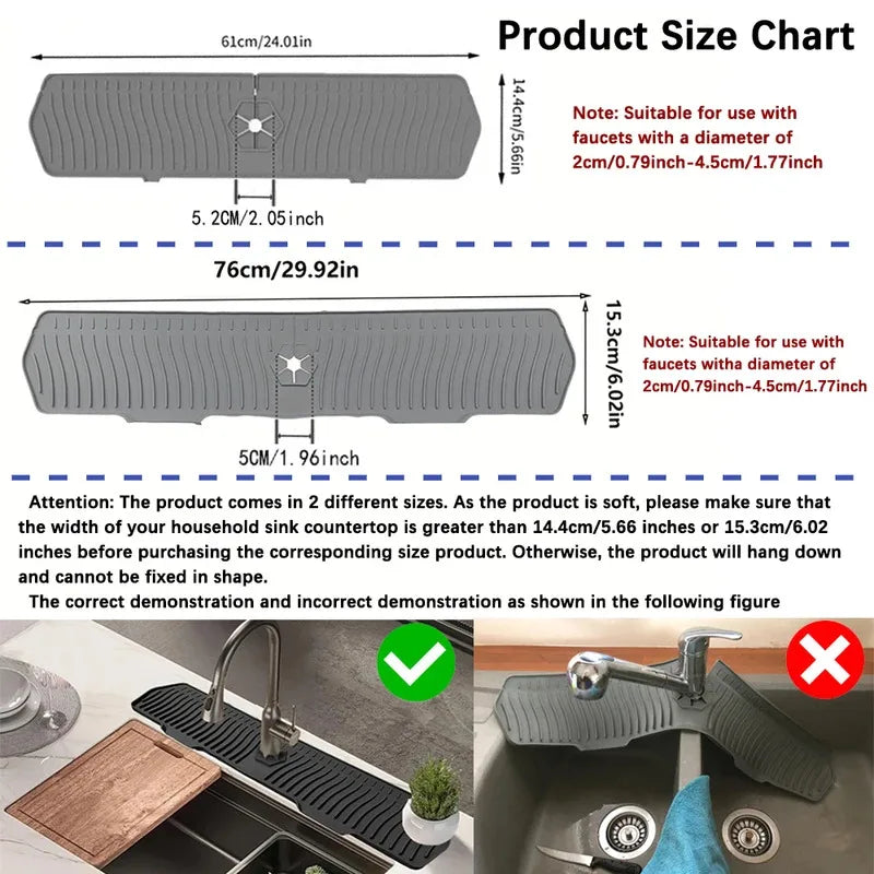 Split Silicone Kitchen Sink Faucet Mat Splash Guard Absorbent Non-Slip