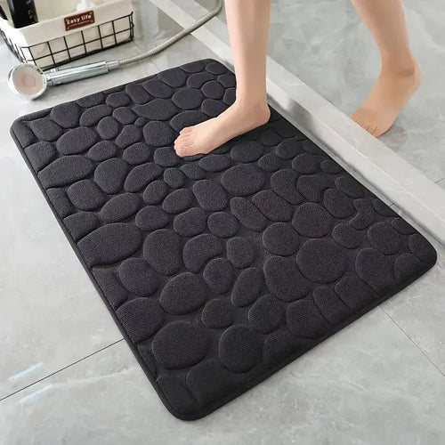 3D Non Slip Bathroom Mat Cobblestone Embossed Bath Mats Absorbent