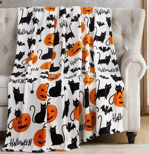 1PC Festive Halloween Black Bats Printed Flannel Blanket Perfect gift