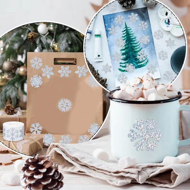 500pcsLaser Christmas Snowflake Stickers,Christmas Holiday Gift