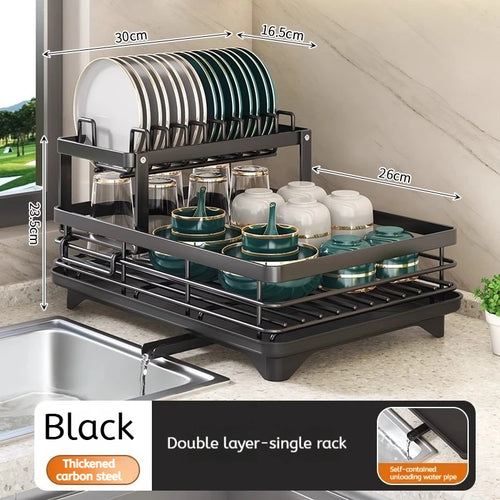 Dish Drying Rack Kitchen Adjustable Steel 2 Tier Plates Organizer Dish