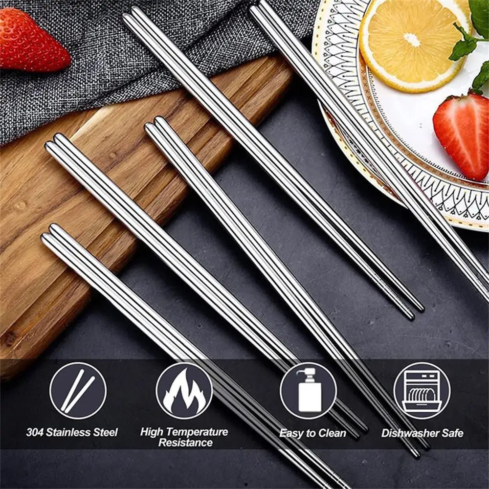 1/2/5 Pairs Chinese Chopsticks Stainless Steel Non-slip Sushi