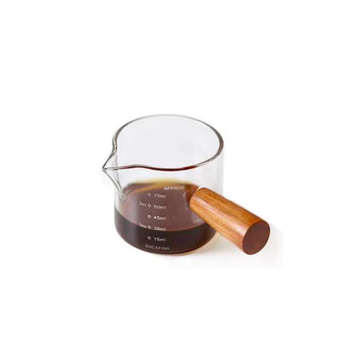 1pc Glass Measuring Cup Wood Handle Glass Espresso Measuring Cup