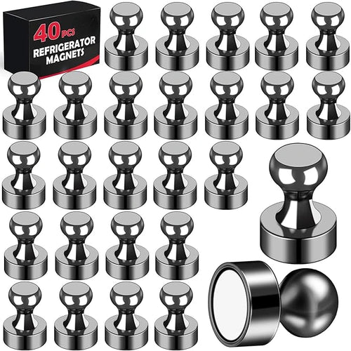Black Neodymium Magnetic Push Pins - Strong Refrigerator & Whiteboard