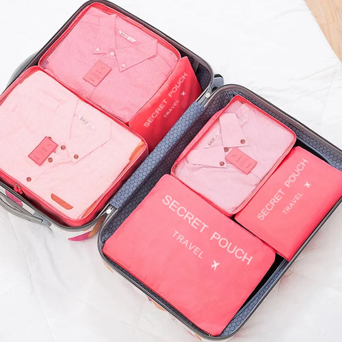 6 Pcs/Set Pink/Blue/Grey Travel Storage Bag Large Capacity Waterproof