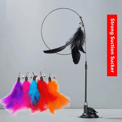 Cat Teaser Toy Cat Teaser Pole With Feather Bell Extended Rod Suction