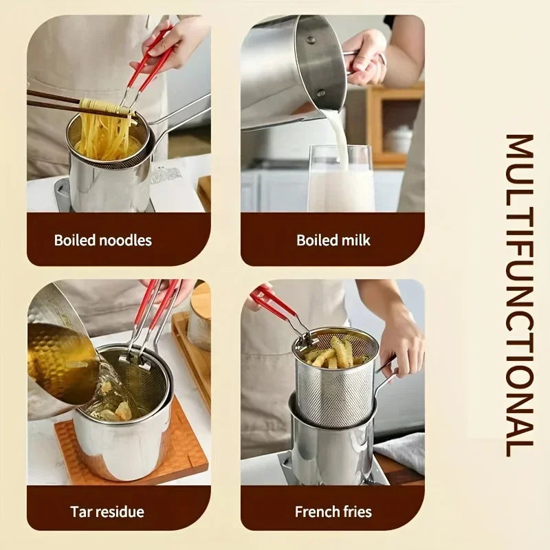 Stainless Steel Deep Fryer With Frying Basket Multifunctional Small