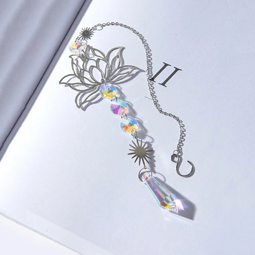 1PcMetalLotusandArtificial Crystal Suncatcher Charm Handmade