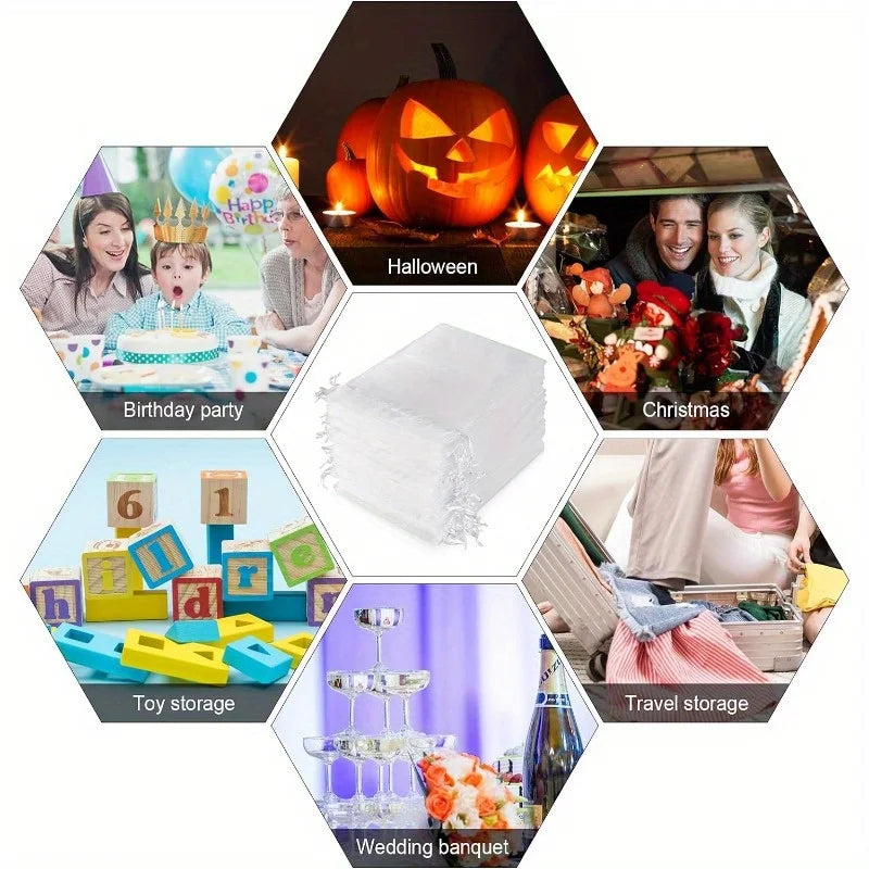 100PCS Organza Bags Random Mesh Organza Jewelry Bags Drawstring, Small