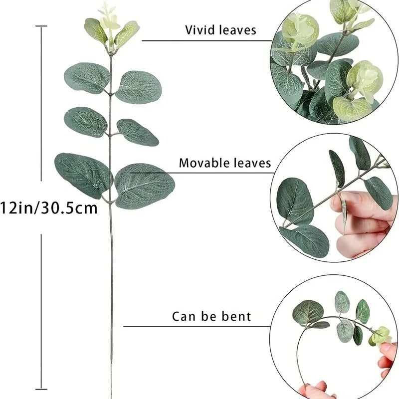 5/10/20Pcs Of Eucalyptus Leaf Stems Green Artificial Plants For Living