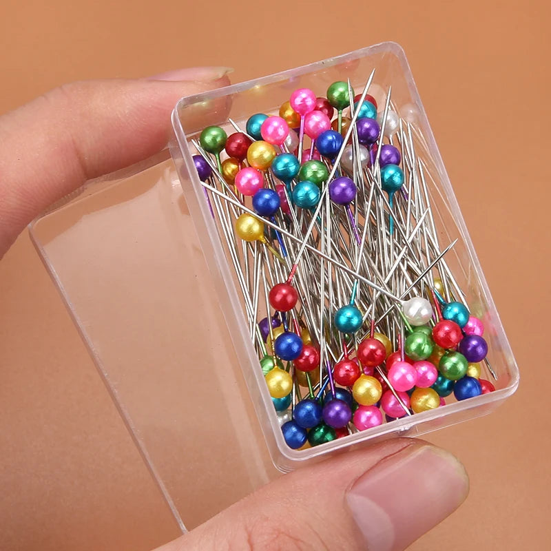 100/300/500pcs Colorful Round Pearl Head Needles Stitch Straight Push