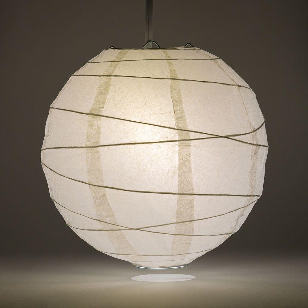 12" White Round Paper Lantern, Crisscross Ribbing, Chinese Hanging