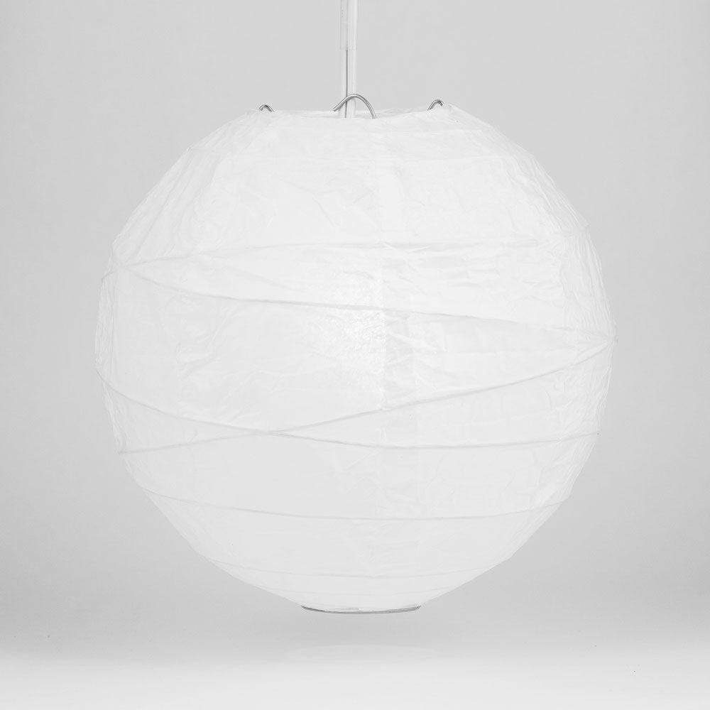 12" White Round Paper Lantern, Crisscross Ribbing, Chinese Hanging