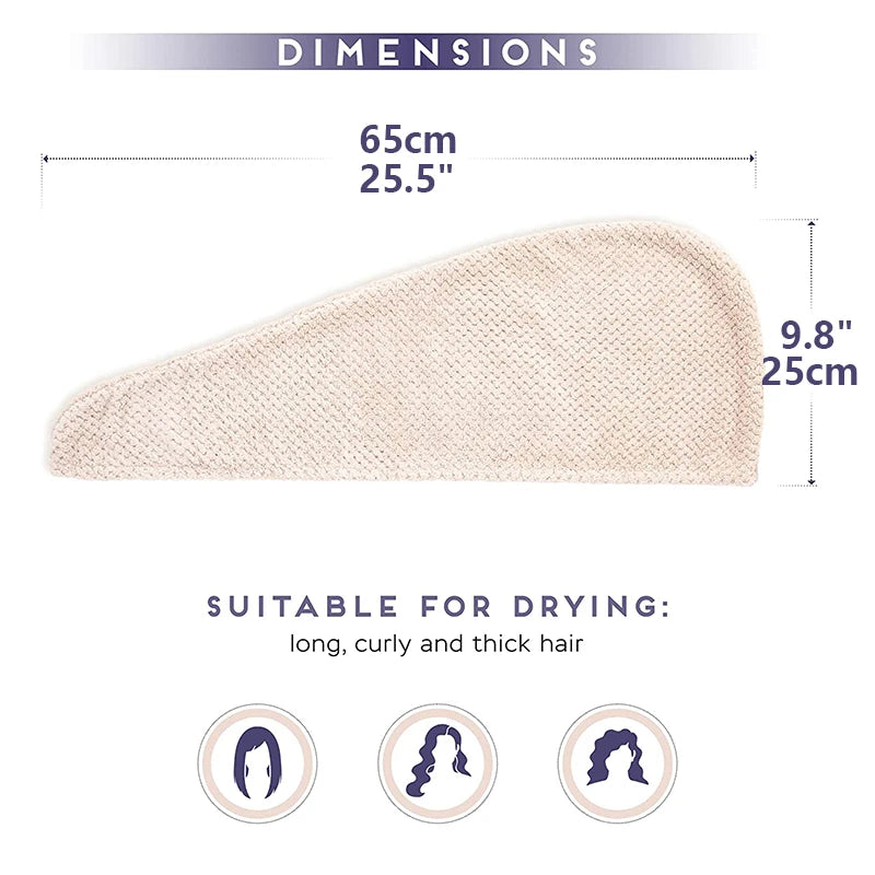 Solid color hair towel Textured dry hair cap 9.8 "X 25.5" absorbent