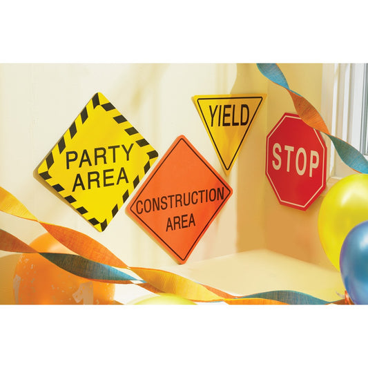 Birthday Express 170155 7 in. Construction Traffic Party Zone Signs