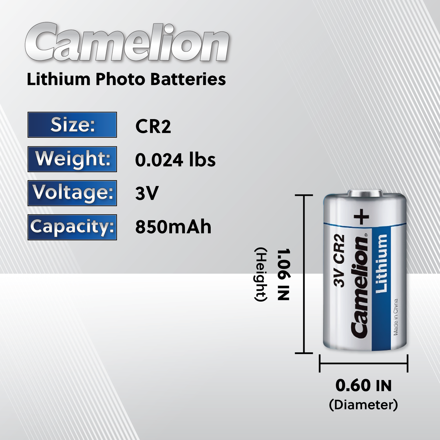 Camelion CR2 3V Lithium Primary - Non Rechargeable