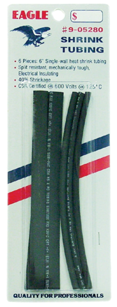 Misc 905280 Eagle 6 in. Black Heat Shrink Tubing - 0.19 in. & 0.31 in.