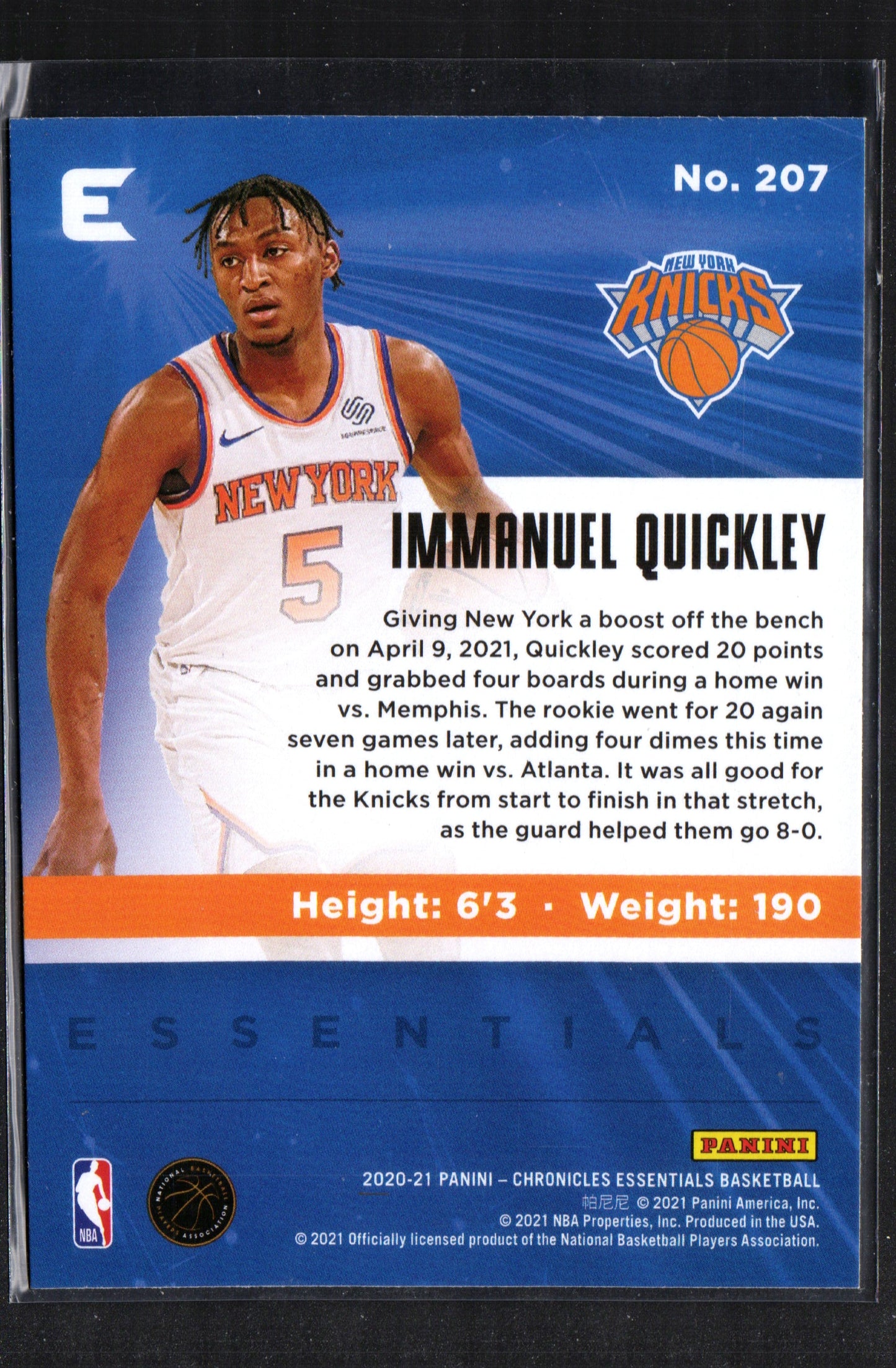 Immanuel Quickley New York Knicks #207 - 2020-21 Panini