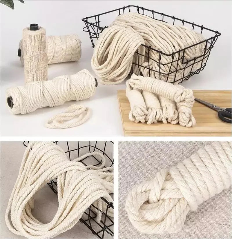 Handmade Macrame Boho decor 1/2/3/4/5/6/8/10mm Cotton Beige thread