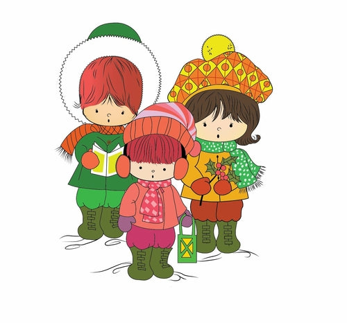 Three Children Christmas Carolers Pop Art Christmas Card