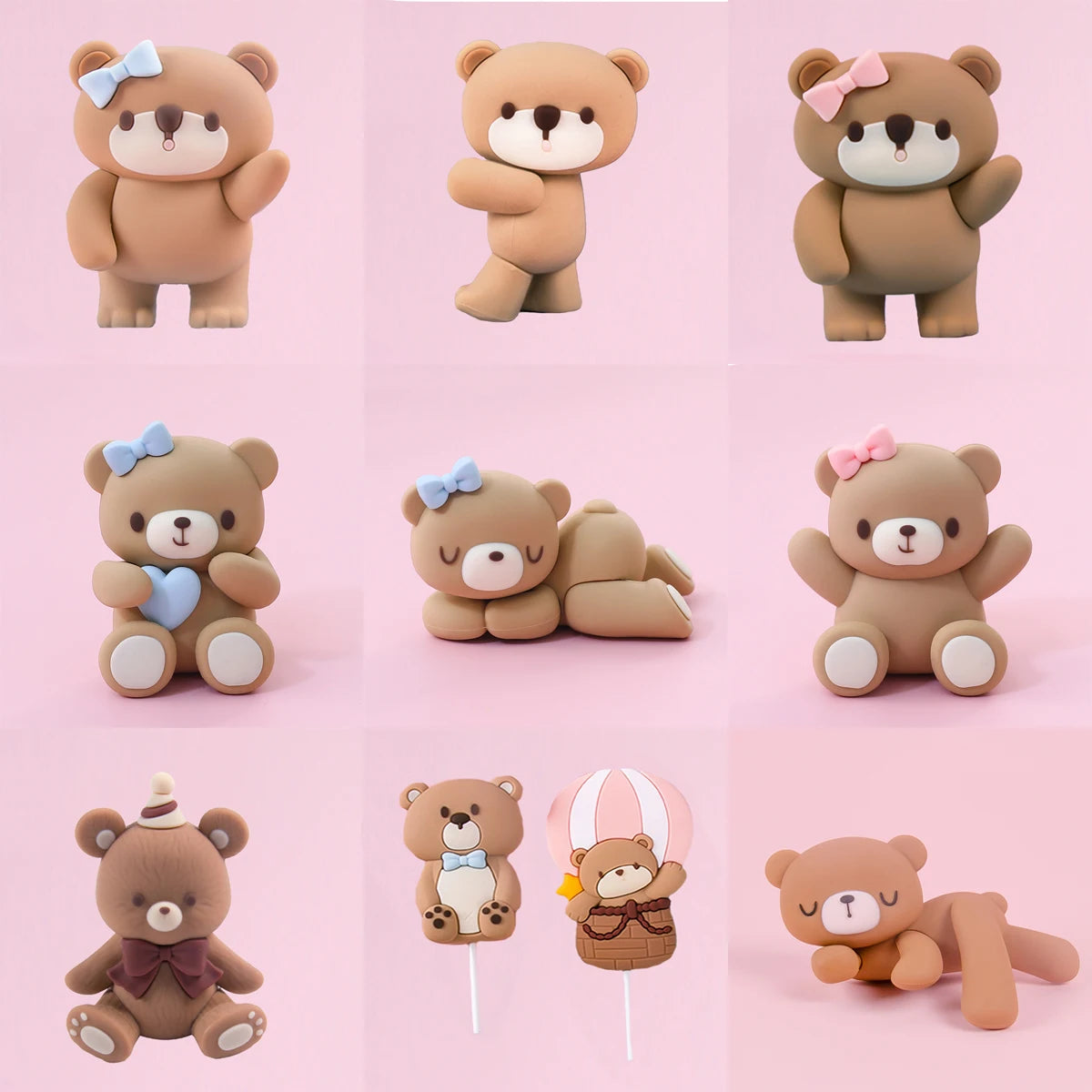 Pink Blue Bear Cake Topper Bear Doll Ornaments Insert Birthday Cake