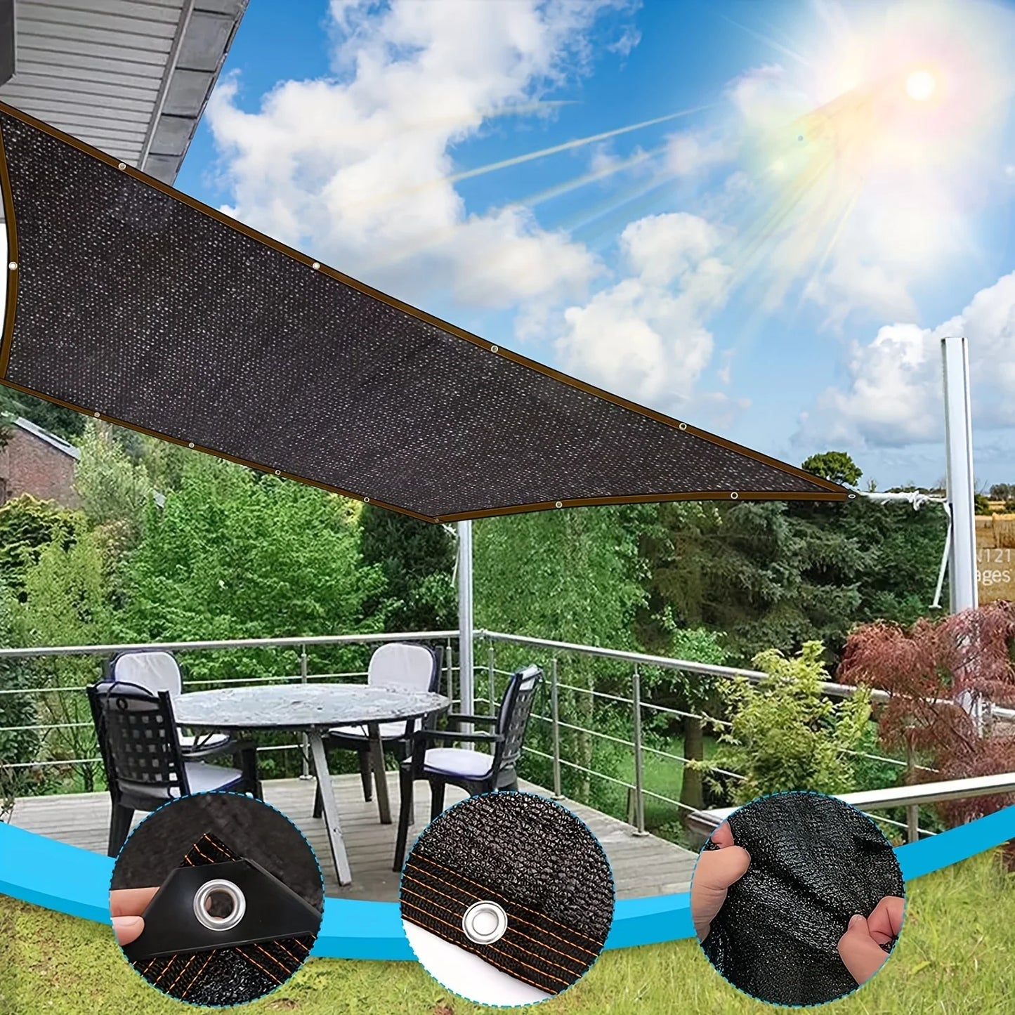 Black Shade Cloth Sunblock Mesh Cover Taped Edge With Grommets, Sun