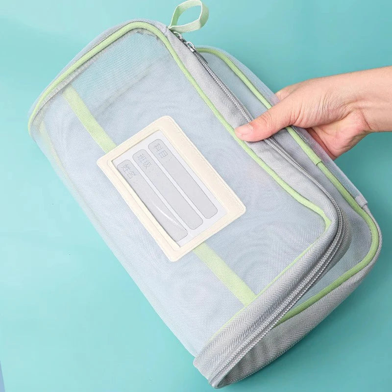 A4 Stationery Storage Bag Double-layer Mesh Zipper Bag Large Capacity