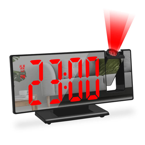 180° Arm Projection Alarm Clock Time Temperature USB Plug-in Digital