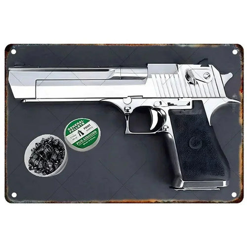 Pistol Metal Signs, Exuding Military Flair, Ideal As Wall Decoration