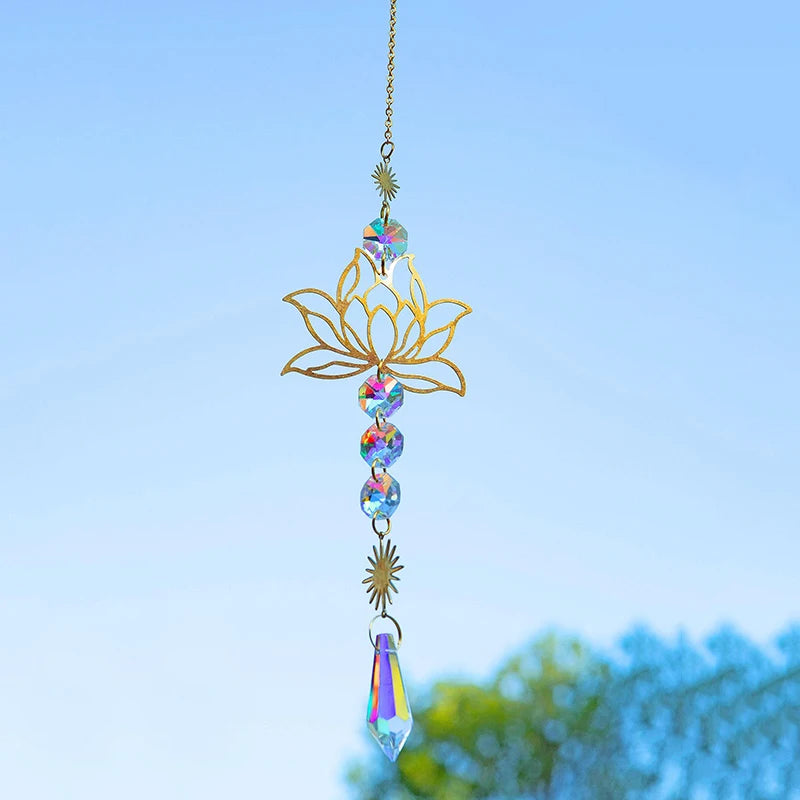 1PcMetalLotusandArtificial Crystal Suncatcher Charm Handmade