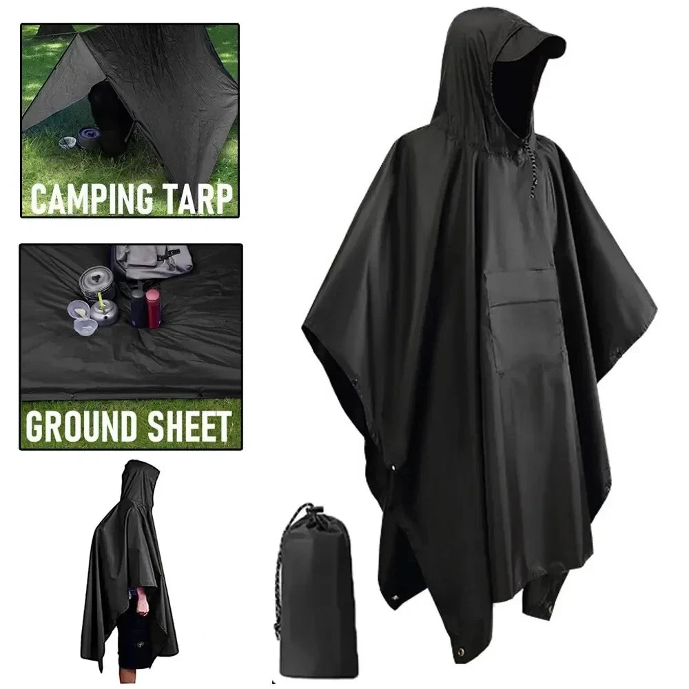 3 In 1 Outdoor Military Raincoat Hooded Sleeve Waterproof Rain Poncho