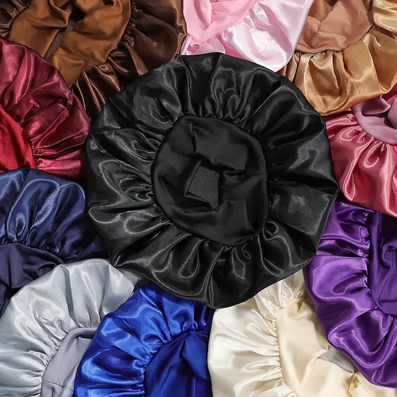 1pc Women's Solid Color Satin Wide-Brimmed Shower Cap, Suitable For