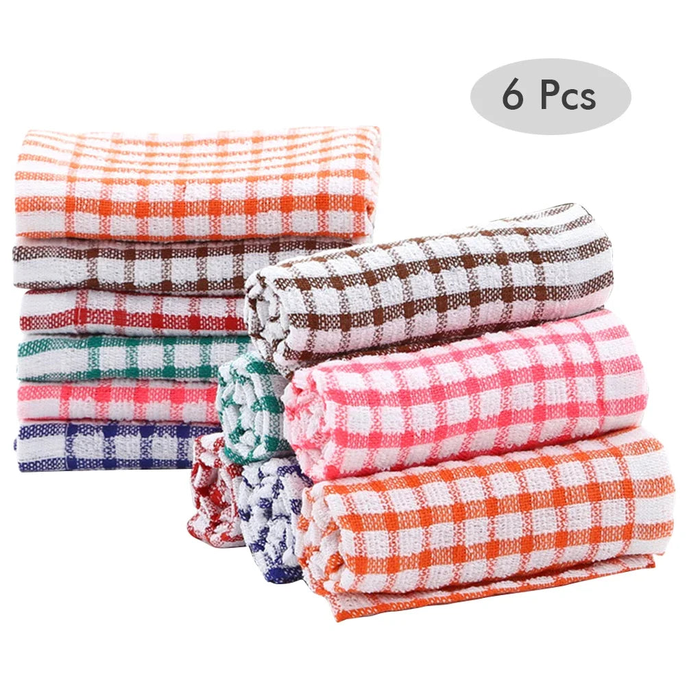 6PCS Cotton Kitchen Tea Towels Absorbent Lint Free Catering Restaurant