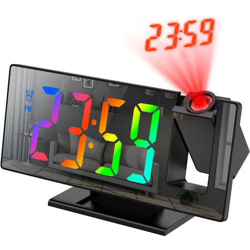 180° Arm Projection Alarm Clock Time Temperature USB Plug-in Digital